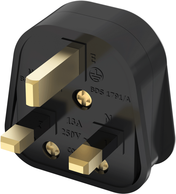 U K3 Pin Plug Black