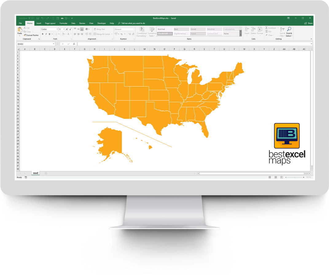 U S A Map Excel Displayon Monitor