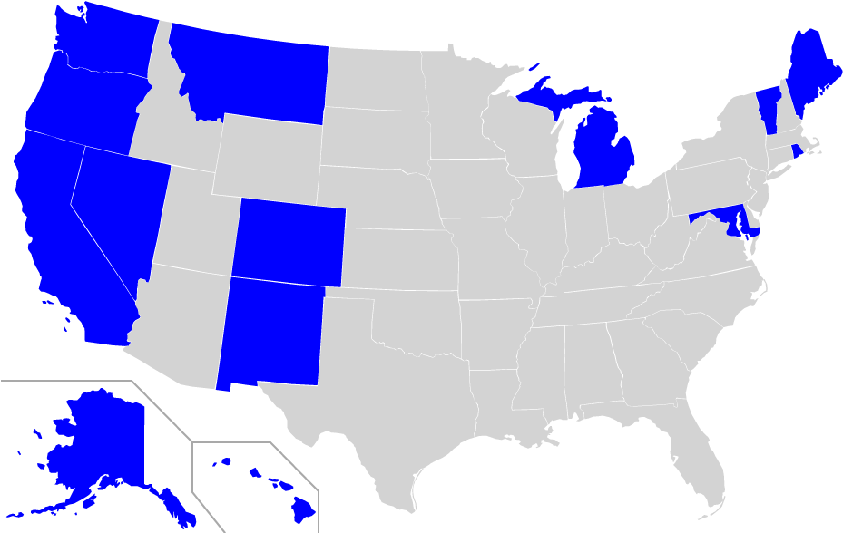 U S Map Blue Highlighted States