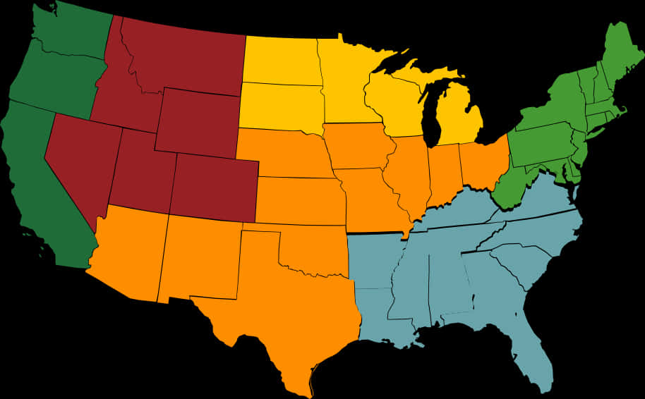 U S Map Color Coded Regions