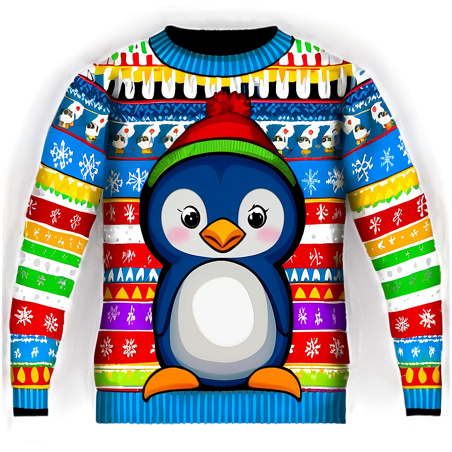 Ugly Christmas Sweater With Penguins Png Xol