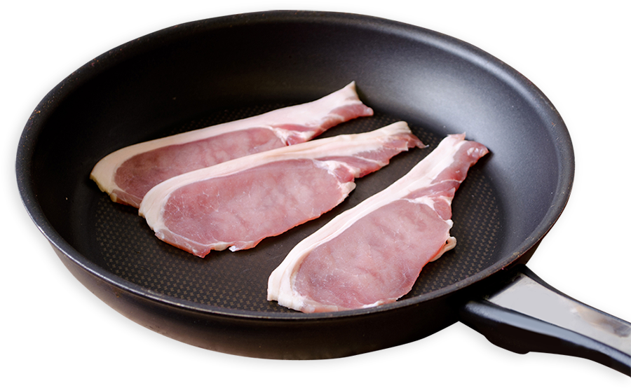 Uncooked Baconin Pan