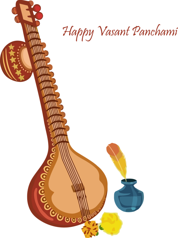 Vasant Panchami Celebration Veena Inkpot Flowers