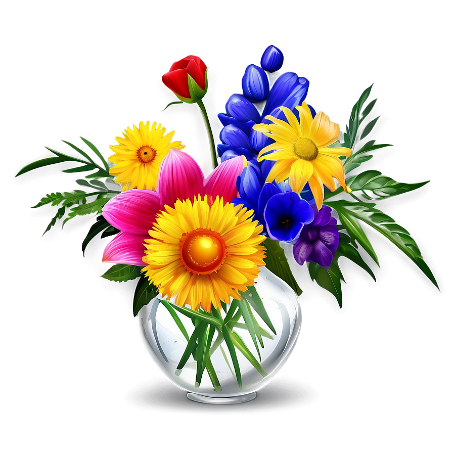 Vibrant Flowers Vase Png Ibh15