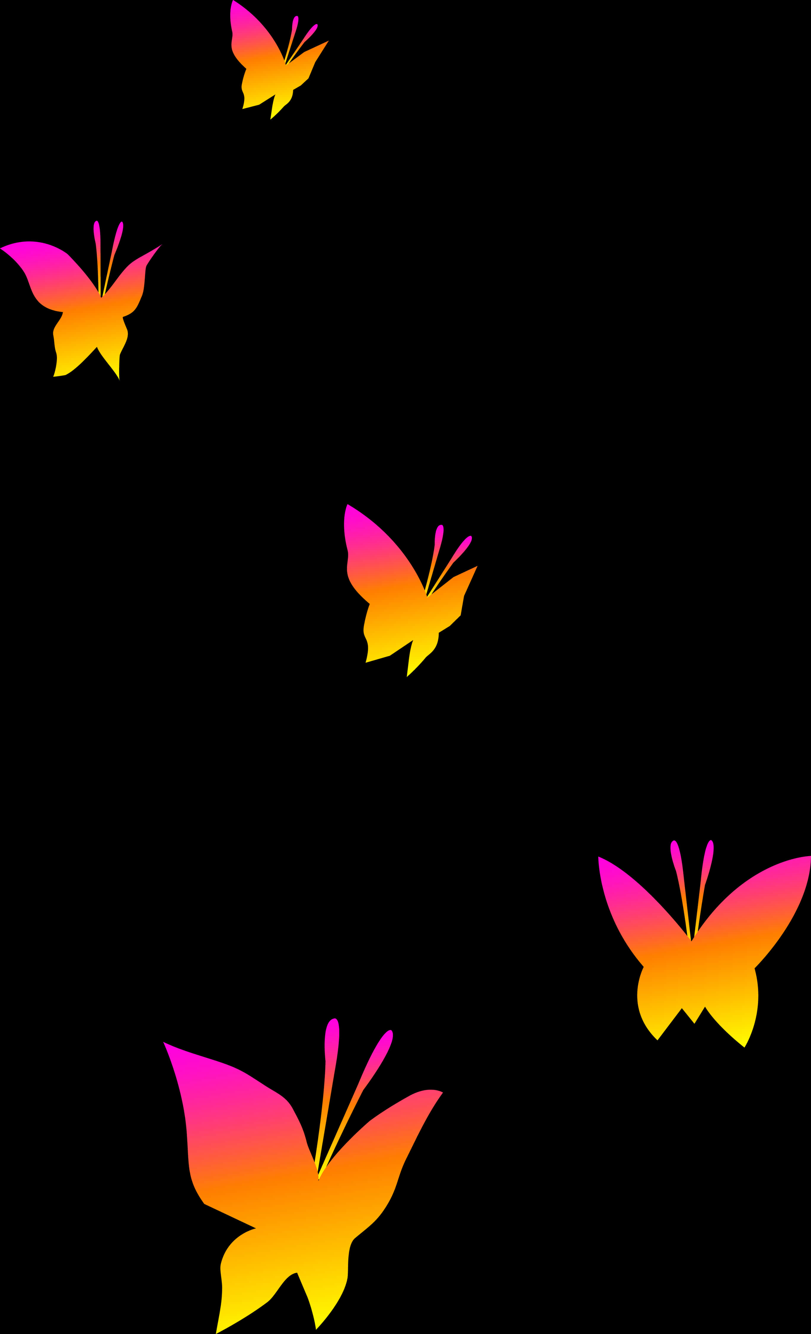 Vibrant Gradient Butterflies Black Background
