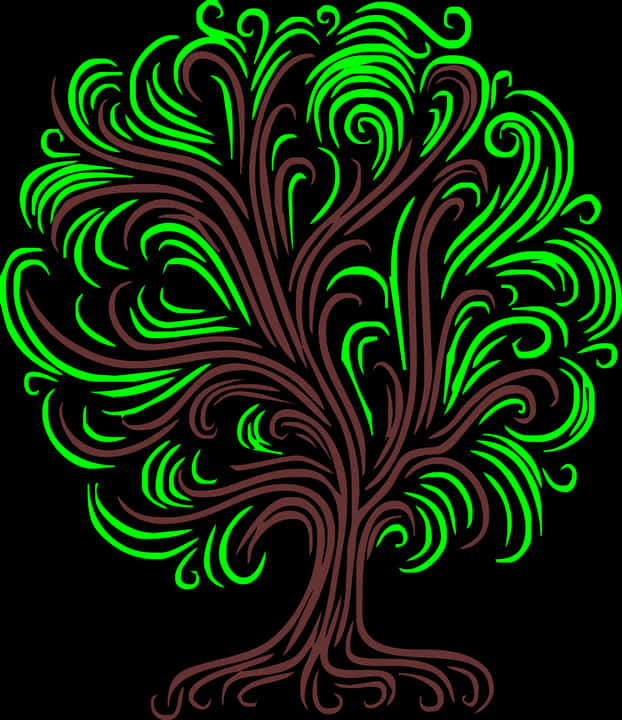 Vibrant Green Swirl Tree Art