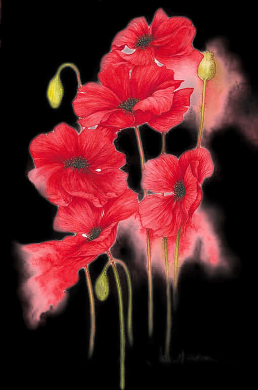 Vibrant Red Poppies Artwork