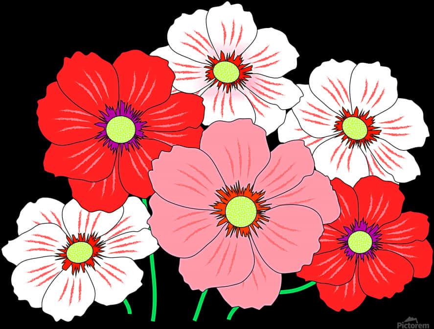 Vibrant Redand Pink Flowers Illustration