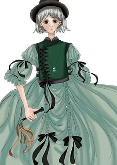 Victorian Anime Character Green Dress