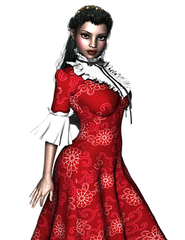 Victorian Era3 D Character Red Dress