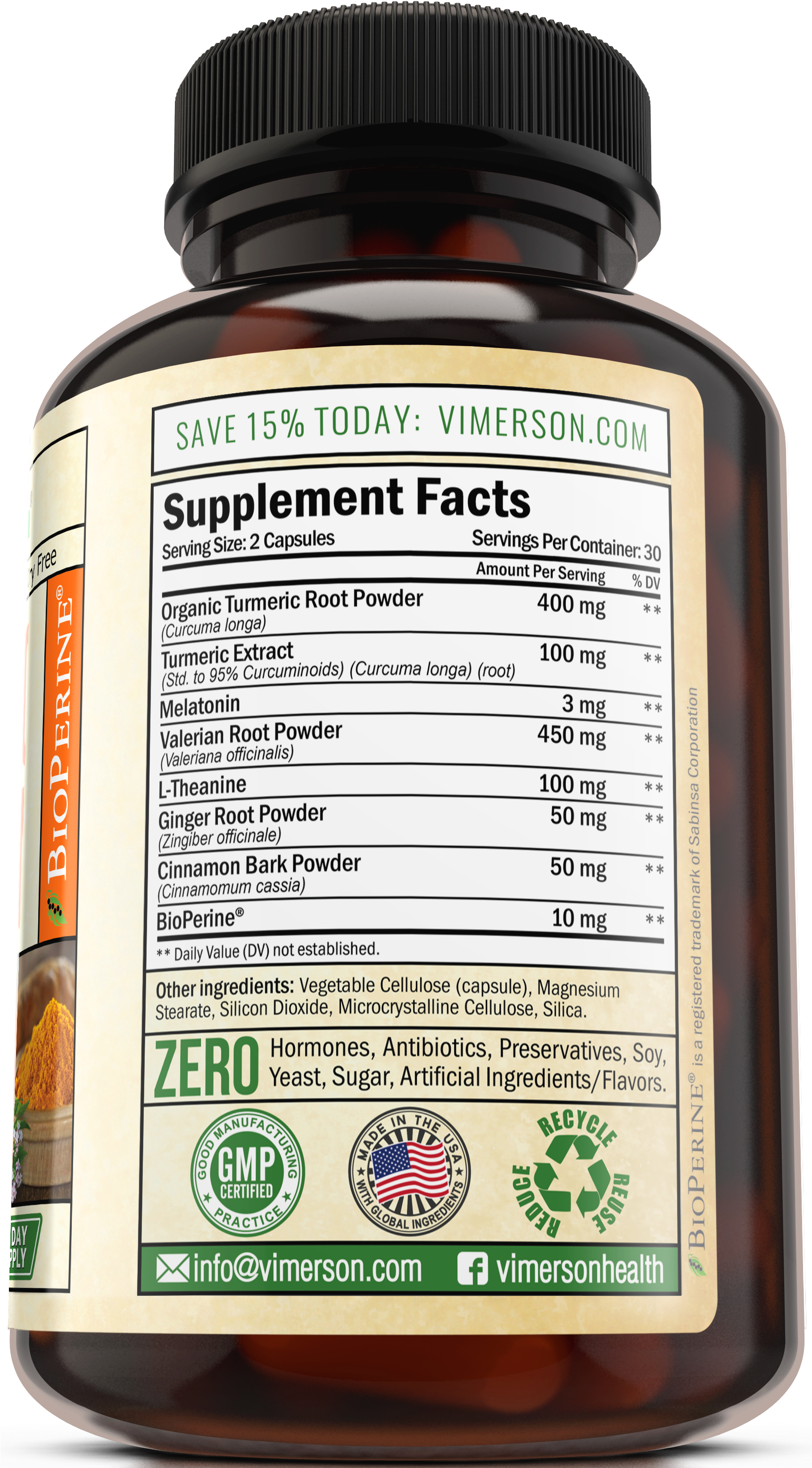 Vimerson Health Turmeric Supplement Bottle