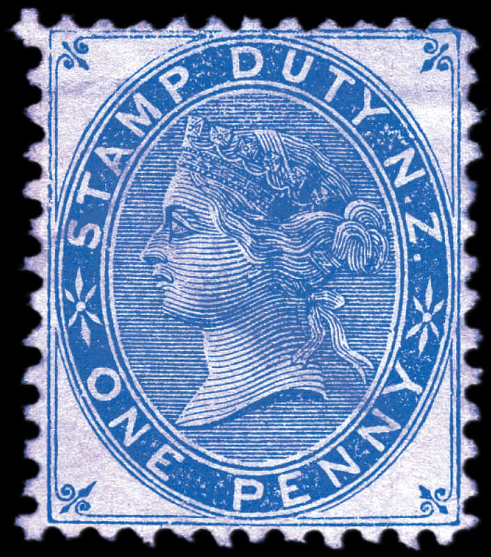 Vintage Blue One Penny Stamp Duty