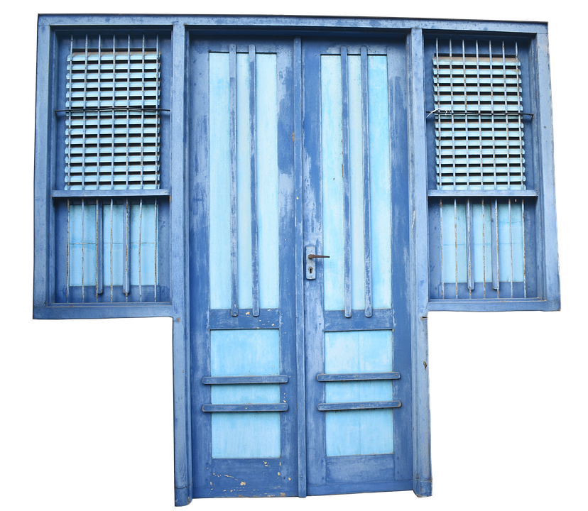 Vintage Blue Wooden Doorwith Shutters