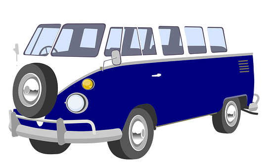 Vintage Blueand White Van Illustration