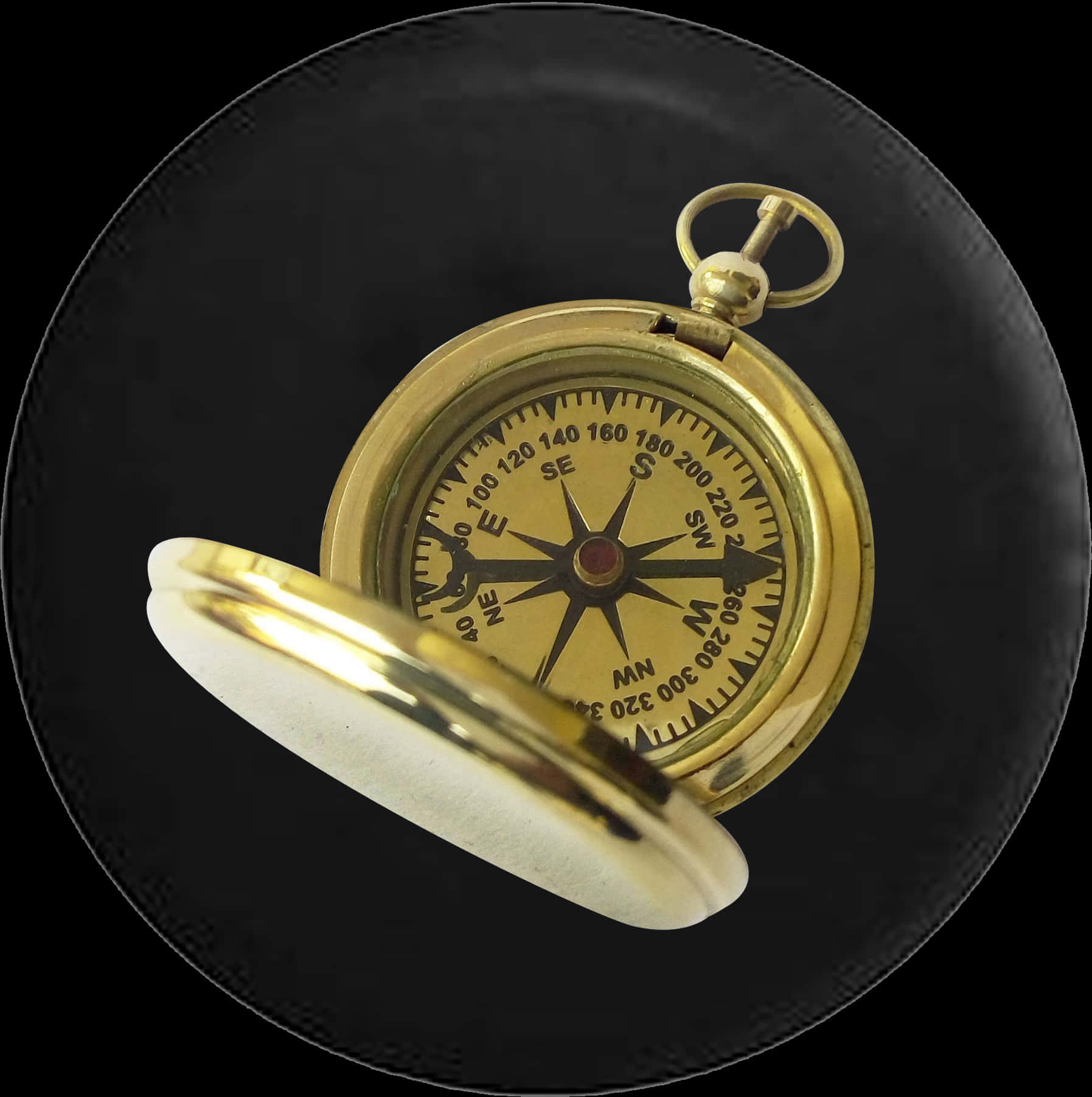 Vintage Brass Compass Black Background