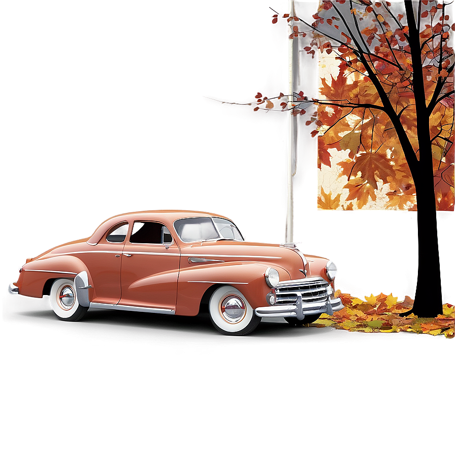 Vintage Car In Autumn Png Ncq