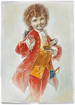 Vintage Child In Red Coat Painting