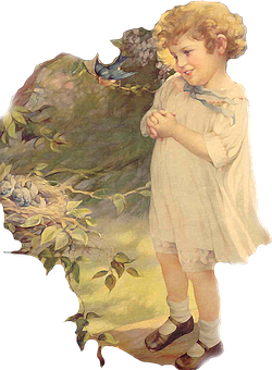 Vintage Childand Bird Illustration