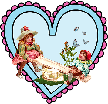 Vintage Children Playing Seesaw Heart Frame