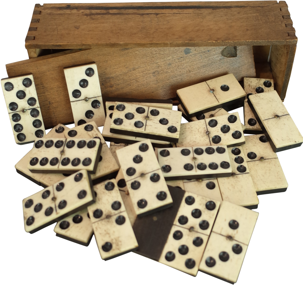 Vintage Dominoes Spilled From Box