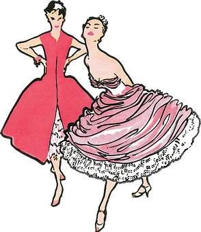 Vintage Fashion Illustration Two Women