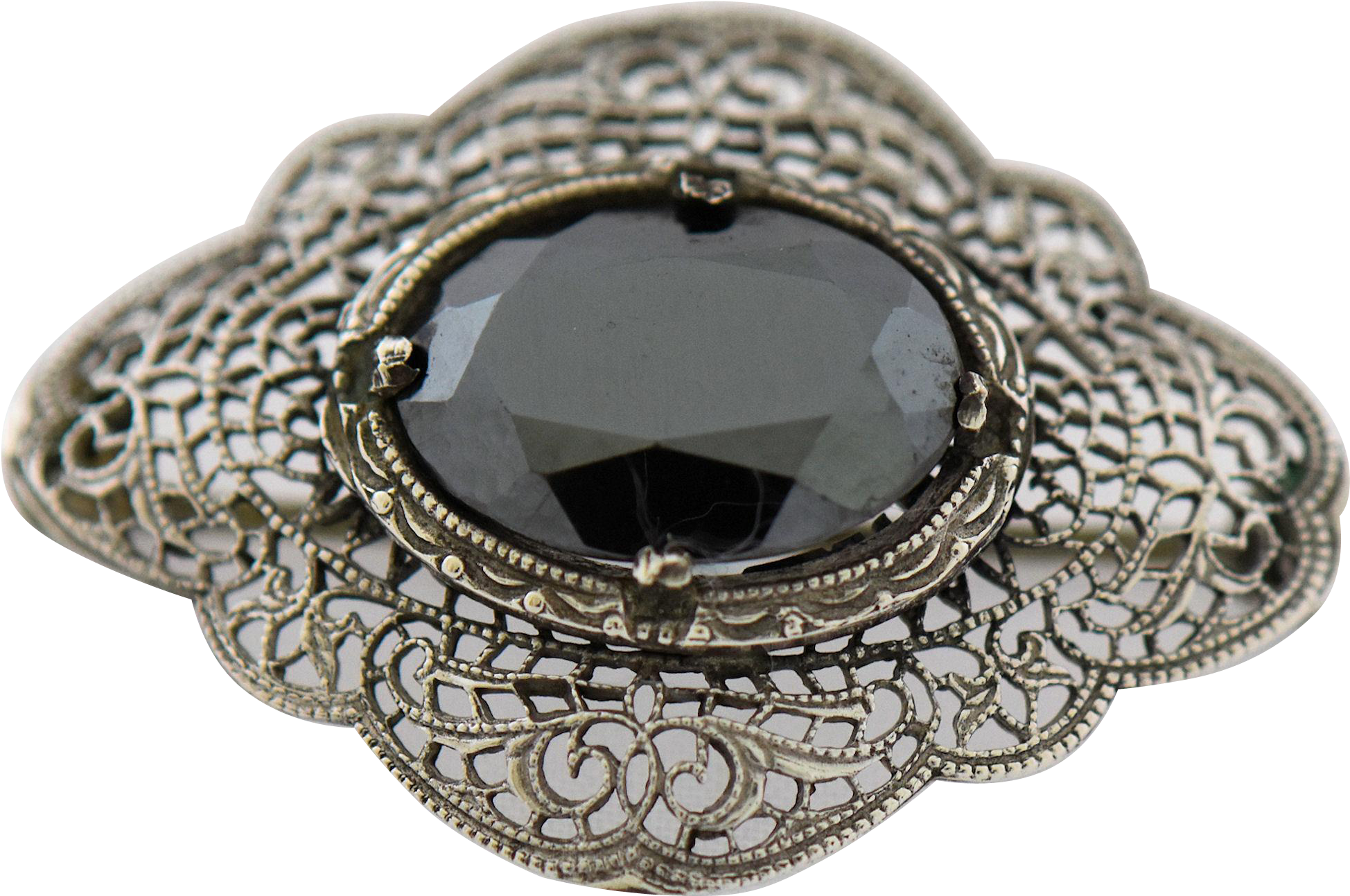 Vintage Filigree Broochwith Black Gemstone