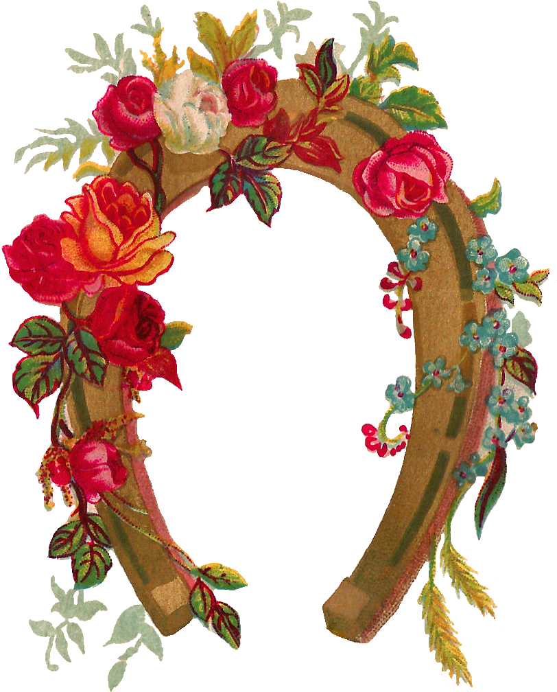 Vintage Floral Horseshoe Illustration