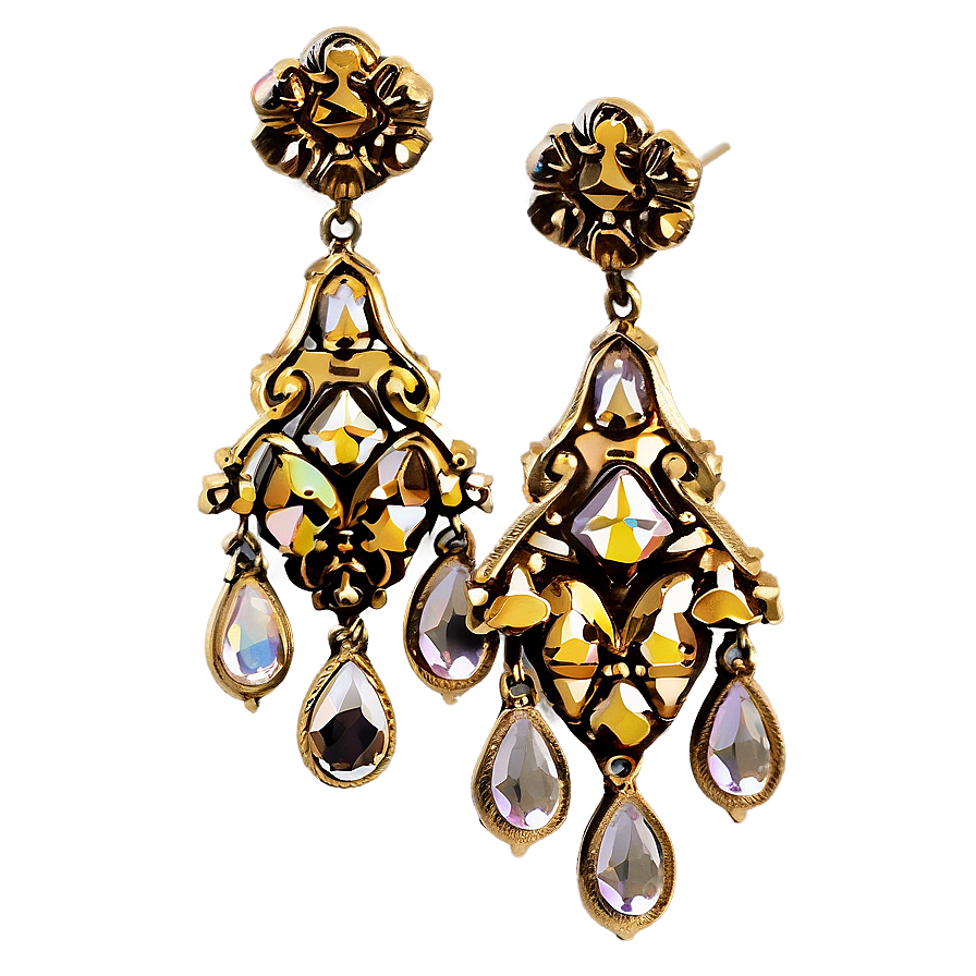 Vintage Gold Chandelier Earrings Png 06262024