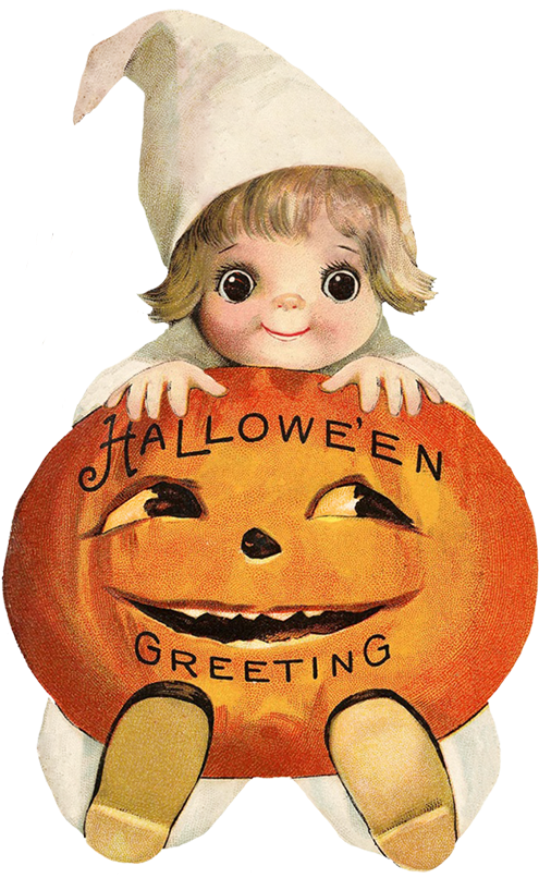 Vintage Halloween Greeting Elf Pumpkin