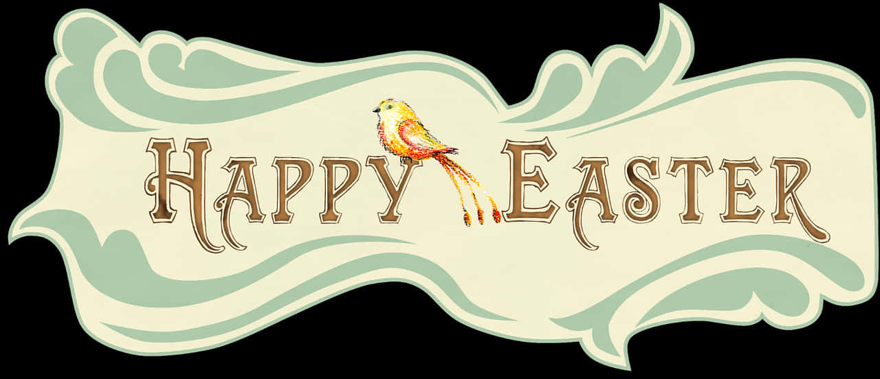 Vintage Happy Easter Bannerwith Bird