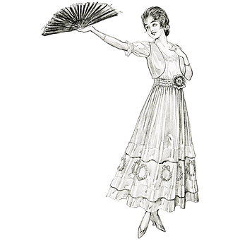 Vintage Illustration Elegant Woman With Fan