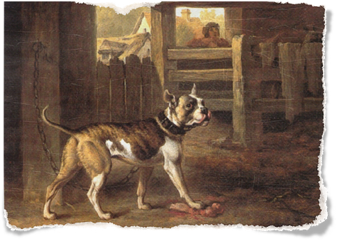 Vintage Paintingof Dogin Barnyard