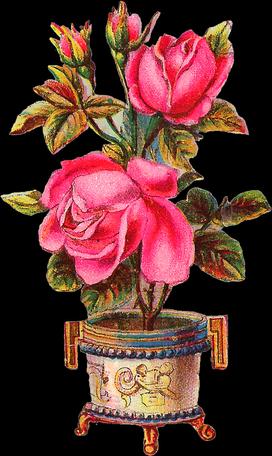Vintage Pink Rosesin Decorative Pot