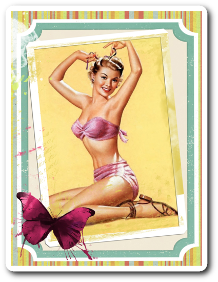 Vintage Pinup Girl Bikini Butterfly