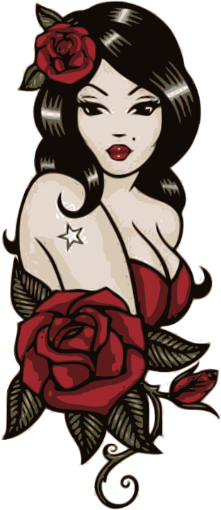 Vintage Pinup Rose Tattoo Design