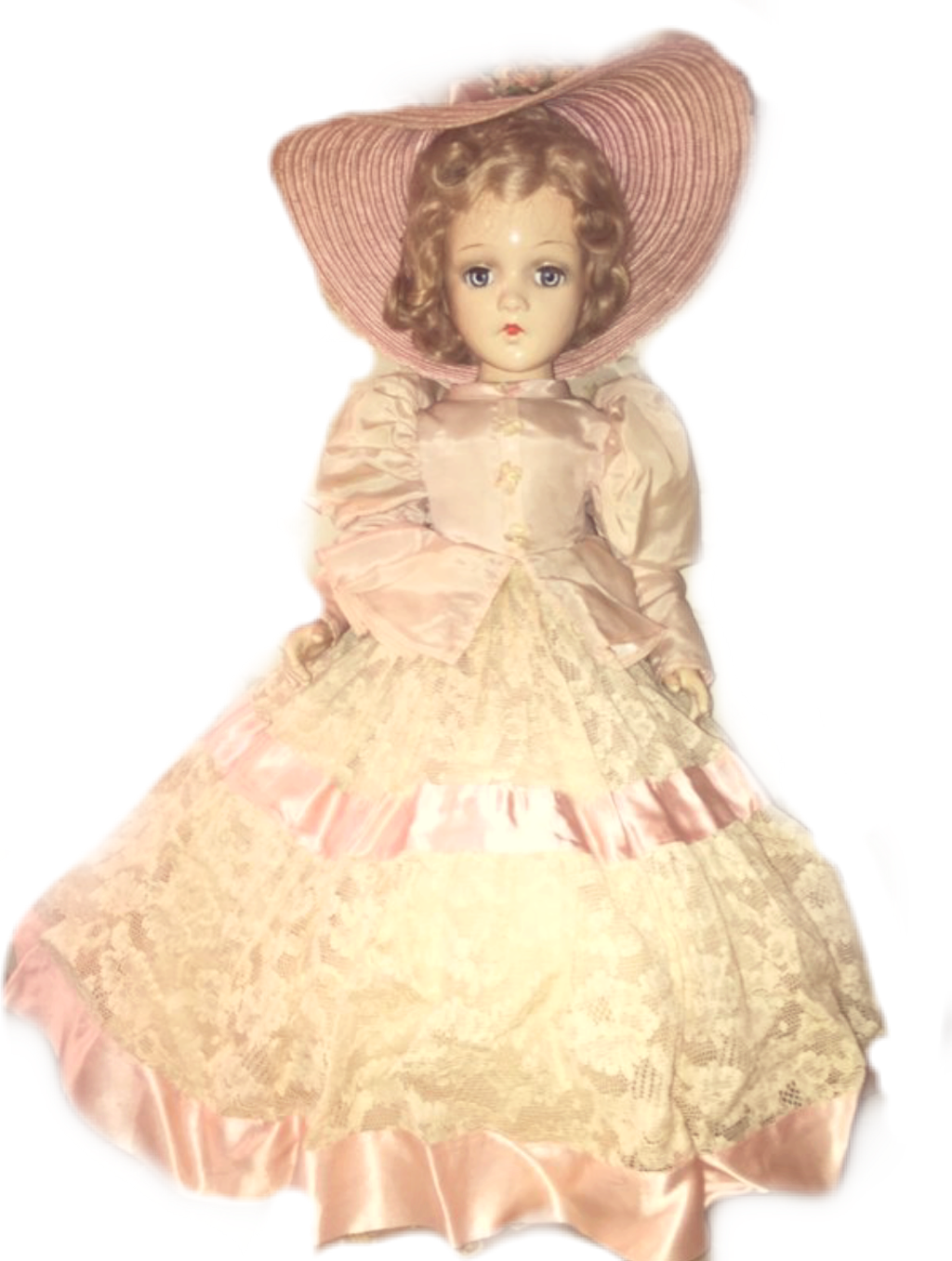 Vintage Porcelain Dollin Pink Dress