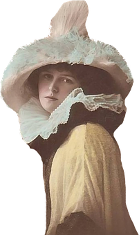 Vintage Portrait Woman Feathered Hat