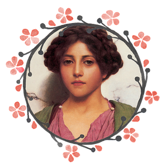 Vintage Portraitof Young Womanwith Floral Frame