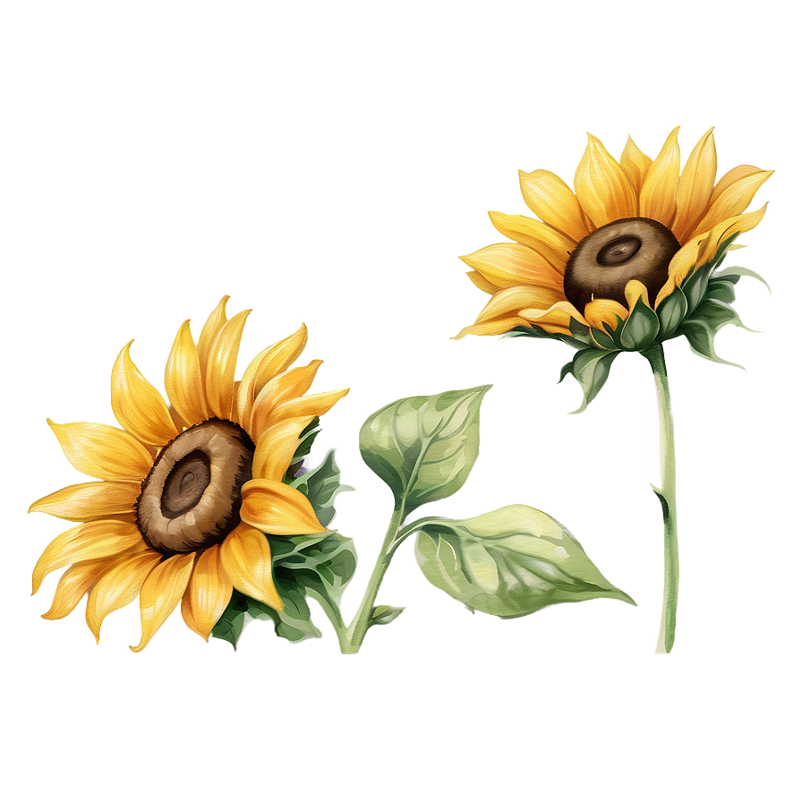 Vintage Sunflower Watercolor Illustration Png 28