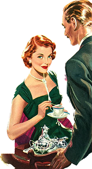 Vintage Tea Time Couple Illustration