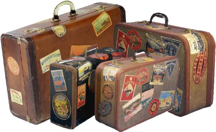 Vintage Travel Suitcases With Stickers