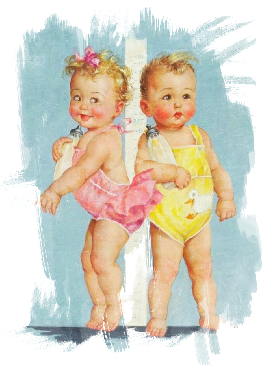 Vintage Twin Toddlers Illustration