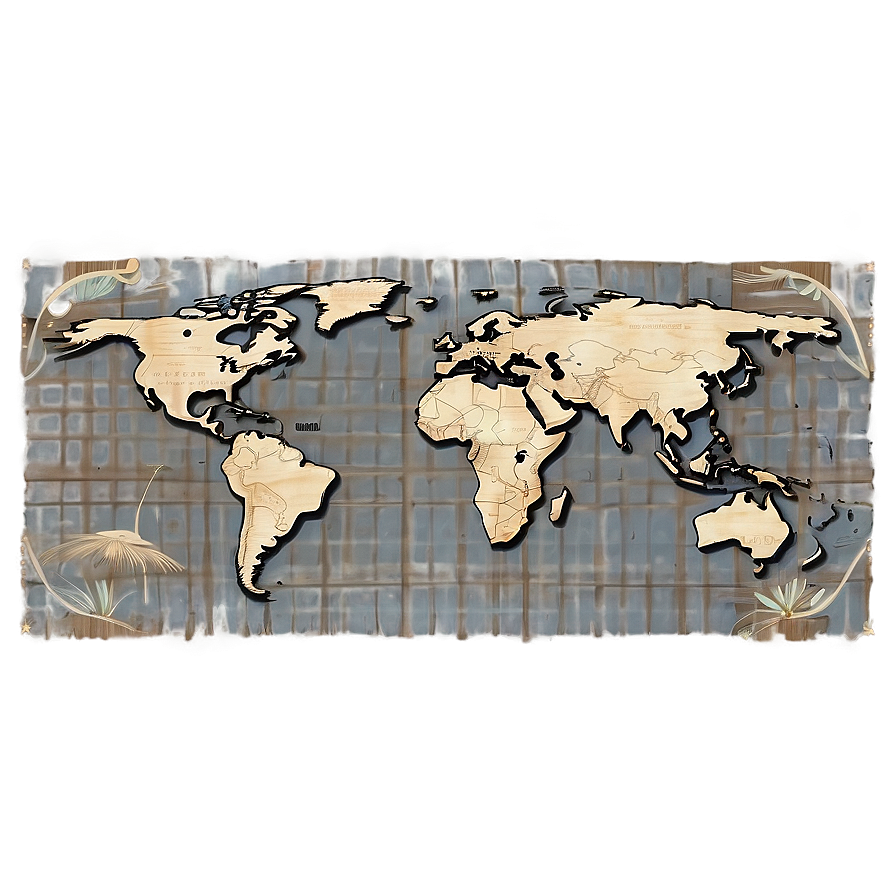 Vintage World Map Vector Png Hsc31