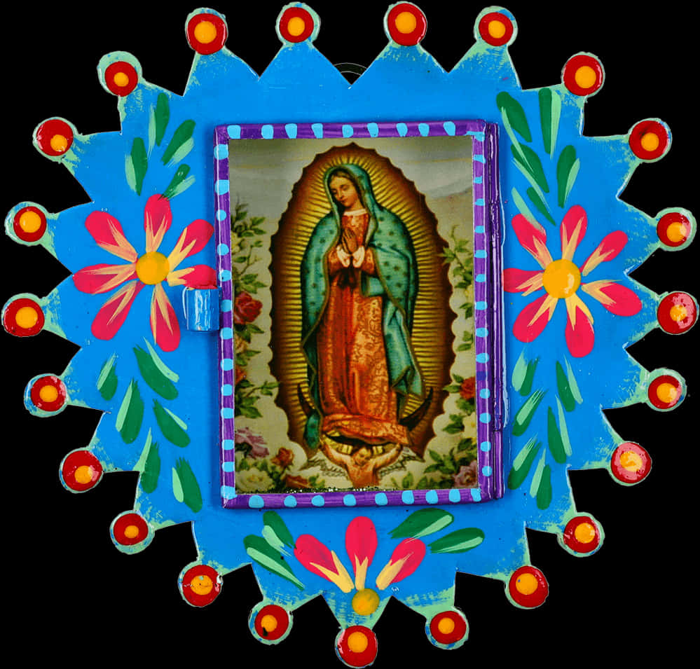 Virgen De Guadalupe Colorful Folk Art Frame