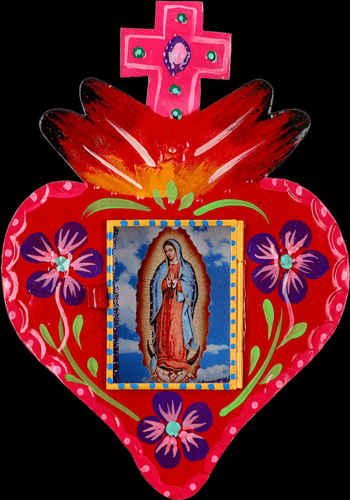 Virgen De Guadalupe Heart Shaped Religious Artifact