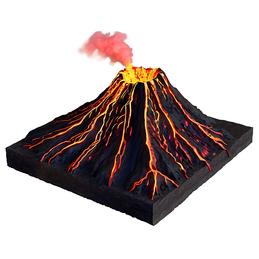 Volcano With Lava Rivers Png Qft54