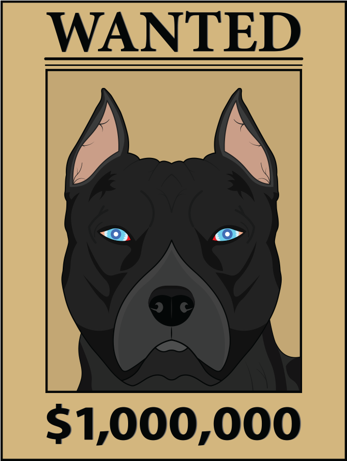 Wanted Poster Black Pitbull Illustration