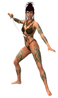 Warrior Woman With Swordand Tattoos