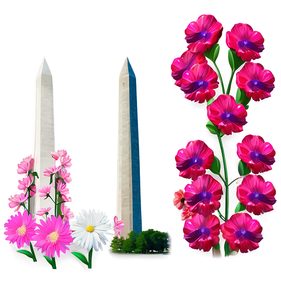 Washington Monument Surrounded By Flowers Png 06202024