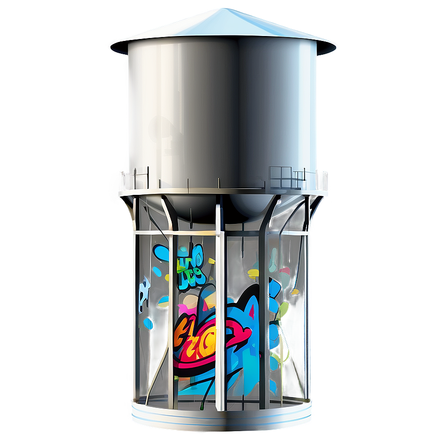 Water Tower With Graffiti Art Png Qyg